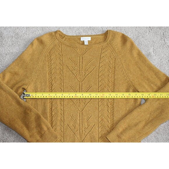 Garnet Hill - Women's 100% Cashmere Pointelle Crewneck in Mustard Yellow, Large - Picture 9 of 9